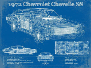 14" x 11" / Unframed Cutler West 1972 Chevrolet Chevelle SS Original Blueprint Art