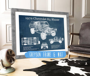 14" x 11" / Greyson Frame & Mat Cutler West 1972 Chevrolet K5 Blazer Blueprint Vintage Auto Patent Print