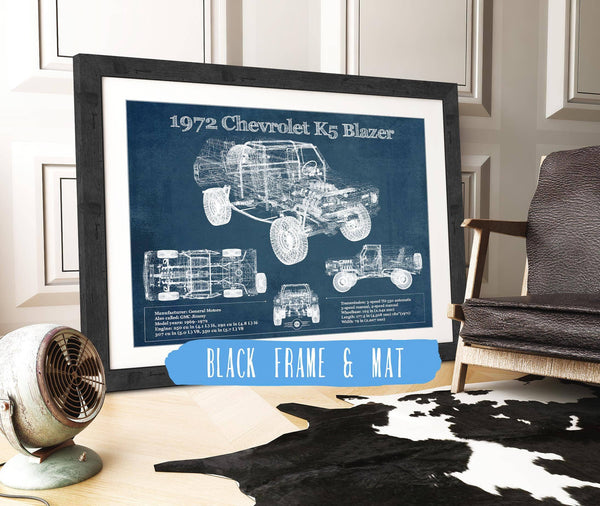 20" x 16" / Black Frame & Mat Cutler West 1972 Chevrolet K5 Blazer Blueprint Vintage Auto Patent Print