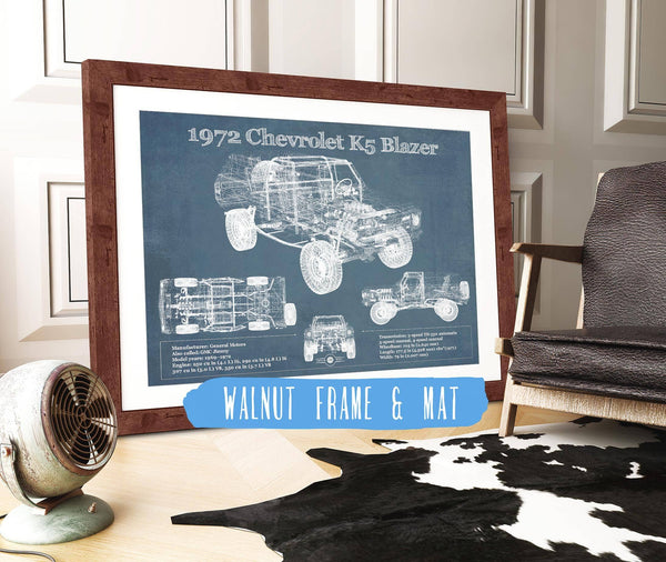 20" x 16" / Walnut Frame & Mat Cutler West 1972 Chevrolet K5 Blazer Blueprint Vintage Auto Patent Print