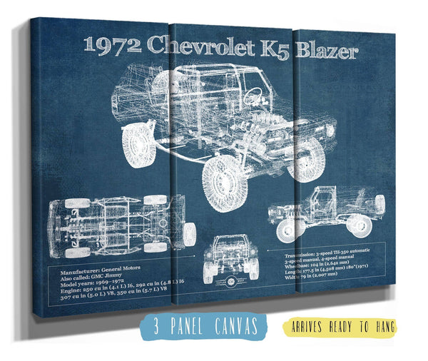 36" x 24" / 3 Panel Canvas Wrap Cutler West 1972 Chevrolet K5 Blazer Blueprint Vintage Auto Patent Print