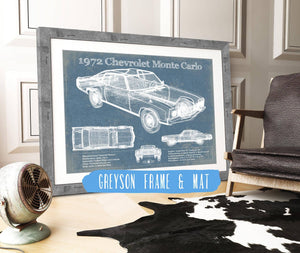 14" x 11" / Greyson Frame & Mat Cutler West 1972 Chevrolet Monte Carlo Blueprint Vintage Auto Patent Print