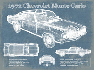 14" x 11" / Unframed Cutler West 1972 Chevrolet Monte Carlo Blueprint Vintage Auto Patent Print