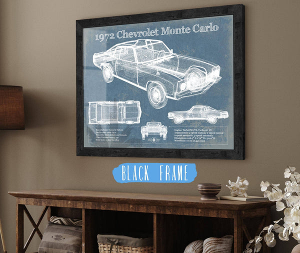 20" x 16" / Black Frame Cutler West 1972 Chevrolet Monte Carlo Blueprint Vintage Auto Patent Print