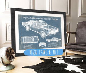 20" x 16" / Black Frame & Mat Cutler West 1972 Chevrolet Monte Carlo Blueprint Vintage Auto Patent Print