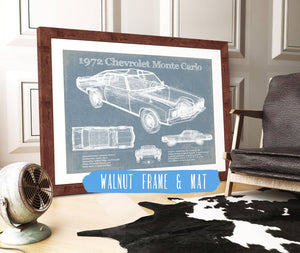 20" x 16" / Walnut Frame & Mat Cutler West 1972 Chevrolet Monte Carlo Blueprint Vintage Auto Patent Print