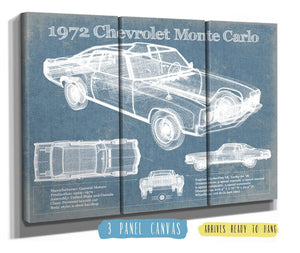 36" x 24" / 3 Panel Canvas Wrap Cutler West 1972 Chevrolet Monte Carlo Blueprint Vintage Auto Patent Print
