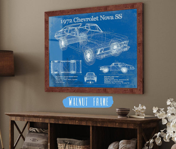 Cutler West 1972 Chevrolet Nova SS Blueprint Vintage Auto Patent Print