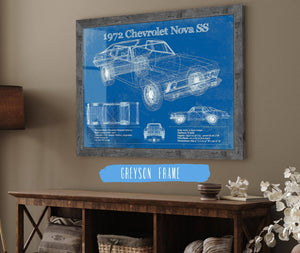 Cutler West 1972 Chevrolet Nova SS Blueprint Vintage Auto Patent Print