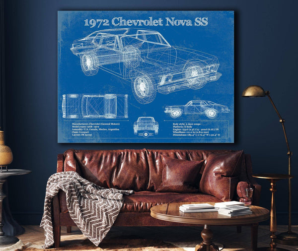 Cutler West 1972 Chevrolet Nova SS Blueprint Vintage Auto Patent Print