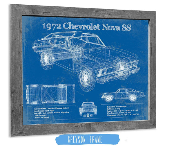 14" x 11" / Greyson Frame Cutler West 1972 Chevrolet Nova SS Blueprint Vintage Auto Patent Print