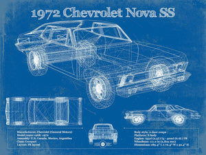 14" x 11" / Unframed Cutler West 1972 Chevrolet Nova SS Blueprint Vintage Auto Patent Print