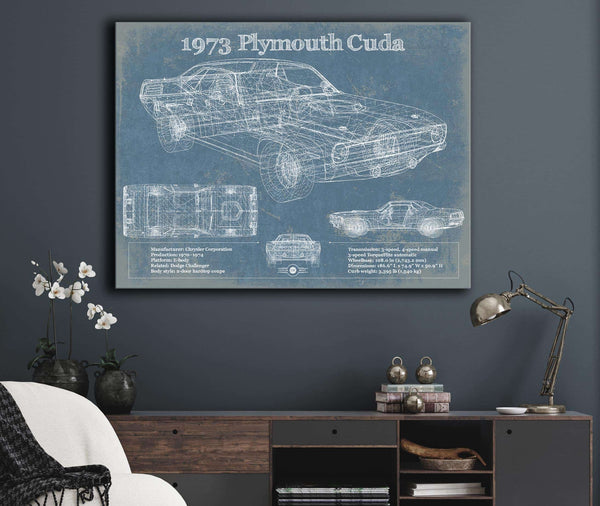 Cutler West 1973 Plymouth Cuda 440 Vintage Blueprint Auto Print