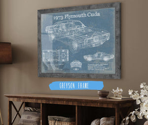 14" x 11" / Greyson Frame Cutler West 1973 Plymouth Cuda 440 Vintage Blueprint Auto Print