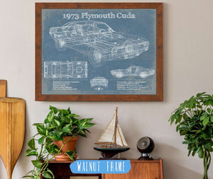 20" x 16" / Walnut Frame Cutler West 1973 Plymouth Cuda 440 Vintage Blueprint Auto Print