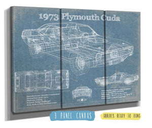 36" x 24" / 3 Panel Canvas Wrap Cutler West 1973 Plymouth Cuda 440 Vintage Blueprint Auto Print