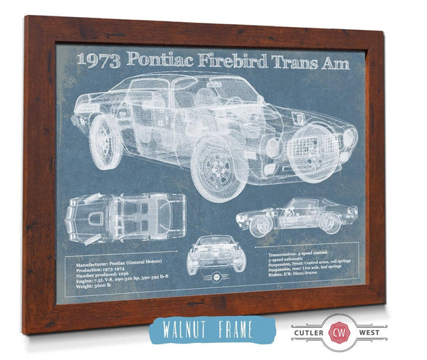 20" x 16" / Walnut Frame Cutler West 1973 Pontiac Firebird Trans Am Vintage Auto Print