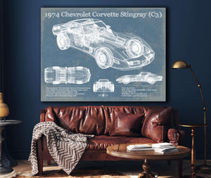 Cutler West 1974 Chevrolet Corvette Stingray (C3) Coupe Vintage Blueprint Auto Print