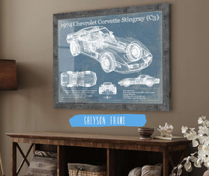 14" x 11" / Greyson Frame Cutler West 1974 Chevrolet Corvette Stingray (C3) Coupe Vintage Blueprint Auto Print