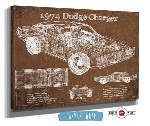 Cutler West 1974 Dodge Charger Vintage Blueprint Auto Print
