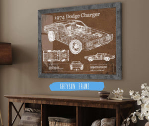 14" x 11" / Greyson Frame Cutler West 1974 Dodge Charger Vintage Blueprint Auto Print