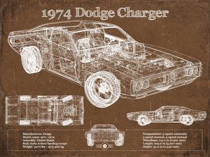 14" x 11" / Unframed Cutler West 1974 Dodge Charger Vintage Blueprint Auto Print