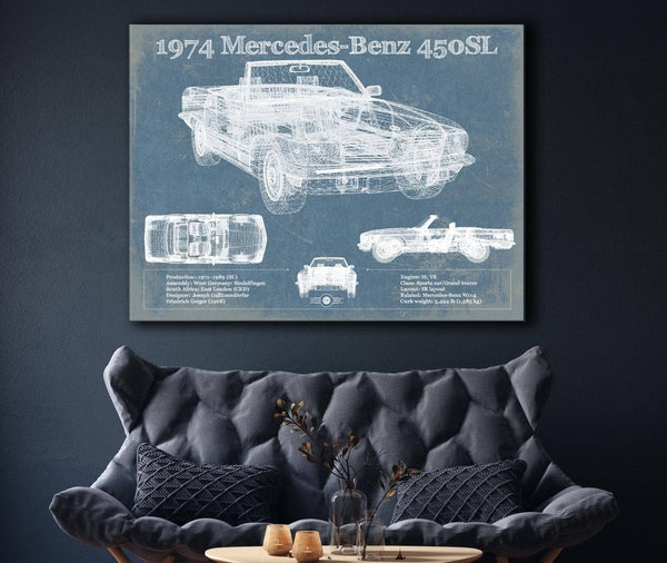 Cutler West 1974 Mercedes Benz 450SL Original Blueprint Art