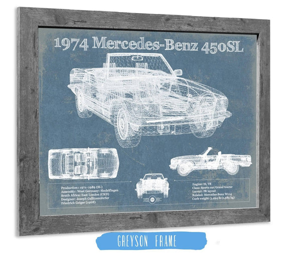 14" x 11" / Greyson Frame Cutler West 1974 Mercedes Benz 450SL Original Blueprint Art