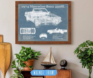 20" x 16" / Walnut Frame Cutler West 1974 Mercedes Benz 450SL Original Blueprint Art