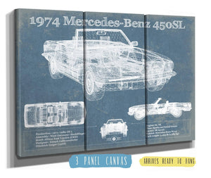 36" x 24" / 3 Panel Canvas Wrap Cutler West 1974 Mercedes Benz 450SL Original Blueprint Art