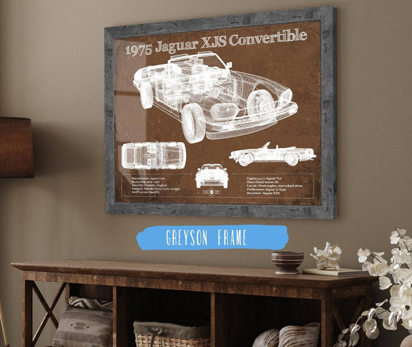 14" x 11" / Greyson Frame Cutler West 1975 Jaguar Xjs Convertible Vintage Blueprint Auto Print