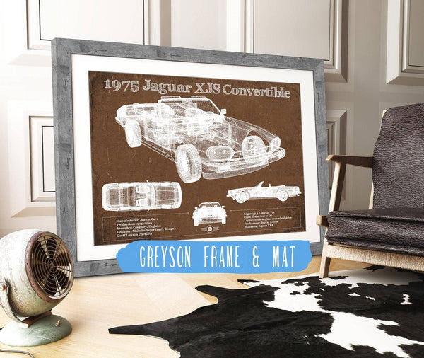14" x 11" / Greyson Frame & Mat Cutler West 1975 Jaguar Xjs Convertible Vintage Blueprint Auto Print