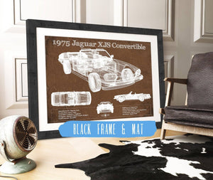 20" x 16" / Black Frame & Mat Cutler West 1975 Jaguar Xjs Convertible Vintage Blueprint Auto Print