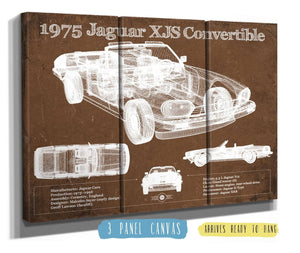 48" x 36" / 3 Panel Canvas Wrap Cutler West 1975 Jaguar Xjs Convertible Vintage Blueprint Auto Print