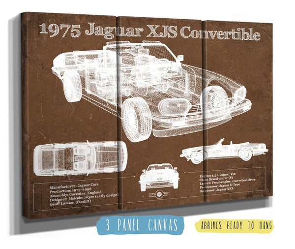 48" x 36" / 3 Panel Canvas Wrap Cutler West 1975 Jaguar Xjs Convertible Vintage Blueprint Auto Print