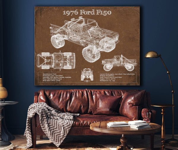 Cutler West 1976 Ford F150 Highboy Truck Vintage Blueprint Auto Print