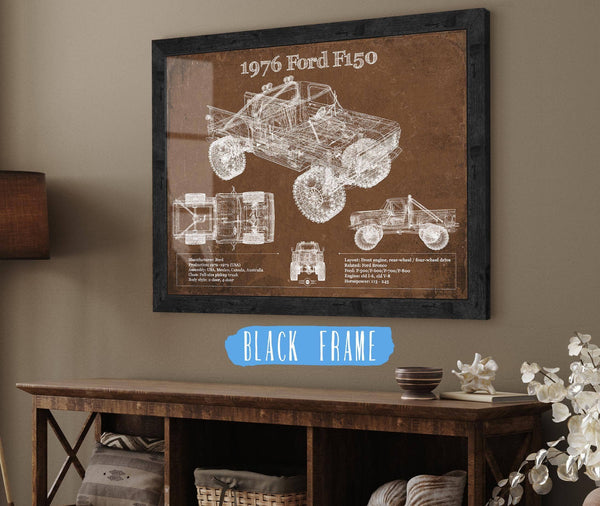 20" x 16" / Black Frame Cutler West 1976 Ford F150 Highboy Truck Vintage Blueprint Auto Print