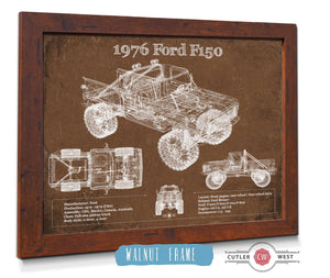 20" x 16" / Walnut Frame Cutler West 1976 Ford F150 Highboy Truck Vintage Blueprint Auto Print