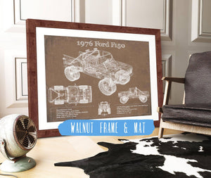 20" x 16" / Walnut Frame & Mat Cutler West 1976 Ford F150 Highboy Truck Vintage Blueprint Auto Print