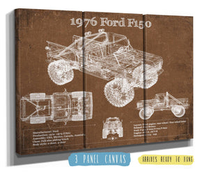 36" x 24" / 3 Panel Canvas Wrap Cutler West 1976 Ford F150 Highboy Truck Vintage Blueprint Auto Print