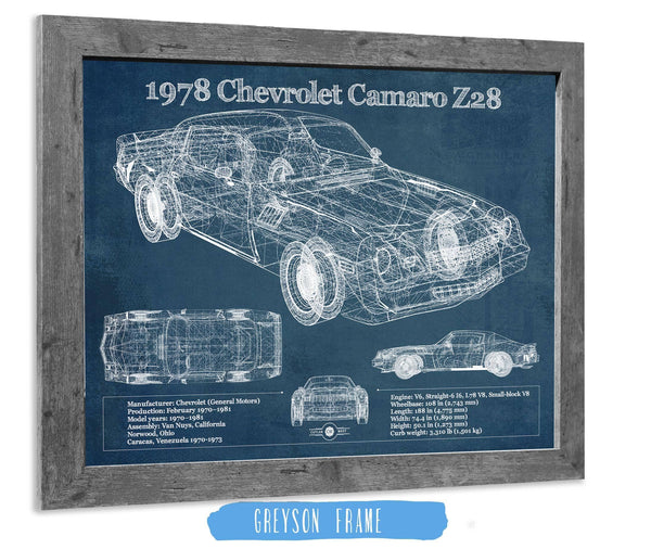 14" x 11" / Greyson Frame Cutler West 1978 Chevrolet Camaro Z28 Blueprint Vintage Auto Patent Print