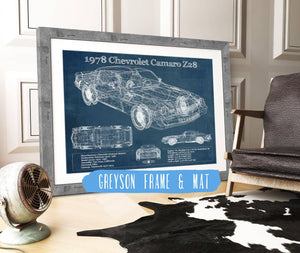 14" x 11" / Greyson Frame & Mat Cutler West 1978 Chevrolet Camaro Z28 Blueprint Vintage Auto Patent Print