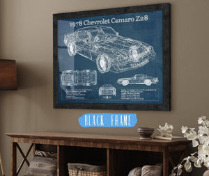 20" x 16" / Black Frame Cutler West 1978 Chevrolet Camaro Z28 Blueprint Vintage Auto Patent Print