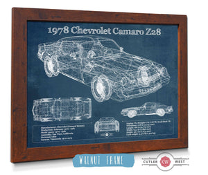 20" x 16" / Walnut Frame Cutler West 1978 Chevrolet Camaro Z28 Blueprint Vintage Auto Patent Print