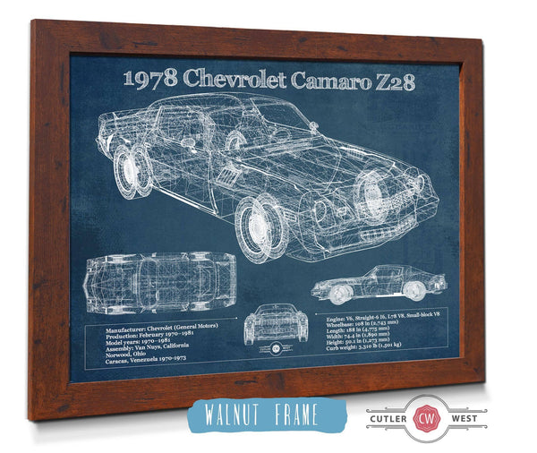20" x 16" / Walnut Frame Cutler West 1978 Chevrolet Camaro Z28 Blueprint Vintage Auto Patent Print