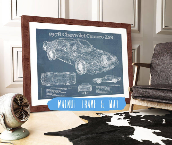 20" x 16" / Walnut Frame & Mat Cutler West 1978 Chevrolet Camaro Z28 Blueprint Vintage Auto Patent Print