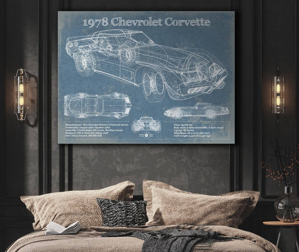 Cutler West 1978 Chevrolet Corvette Blueprint Vintage Auto Print