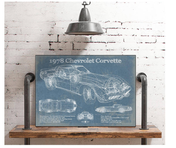 Cutler West 1978 Chevrolet Corvette Blueprint Vintage Auto Print