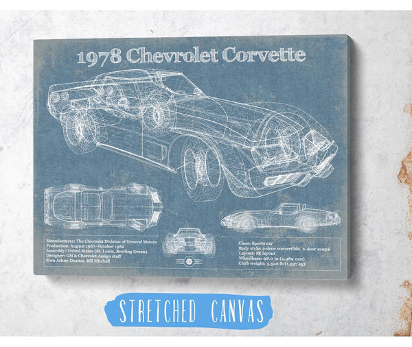 Cutler West 1978 Chevrolet Corvette Blueprint Vintage Auto Print