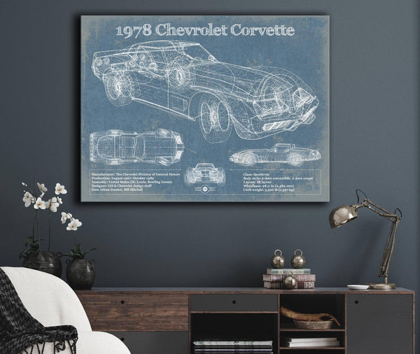 Cutler West 1978 Chevrolet Corvette Blueprint Vintage Auto Print